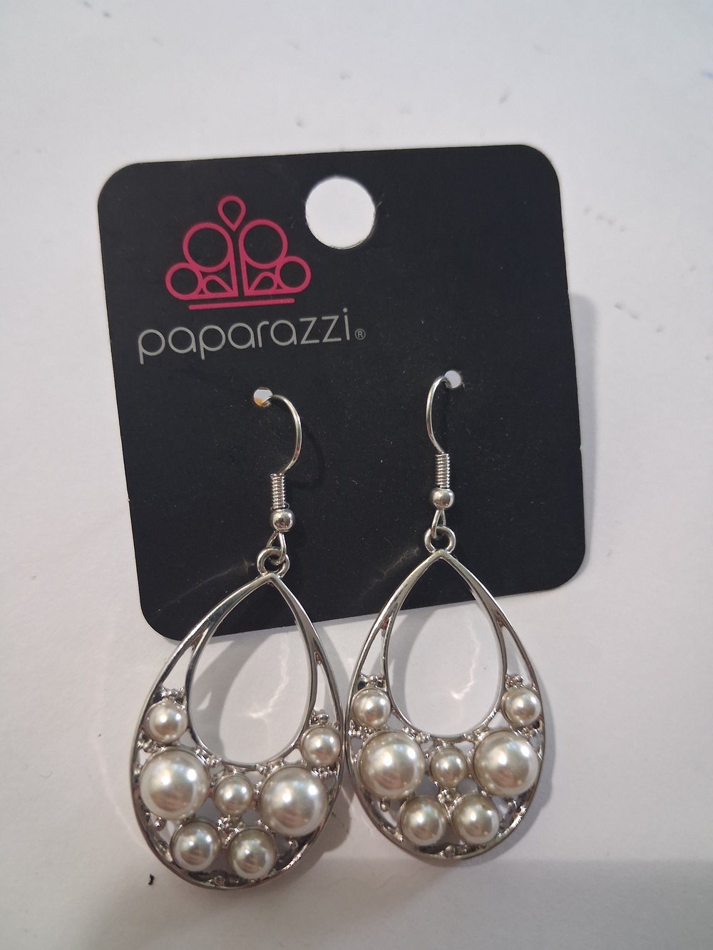 Paparazzi Silver Pearl Cluster Teardrop Earrings